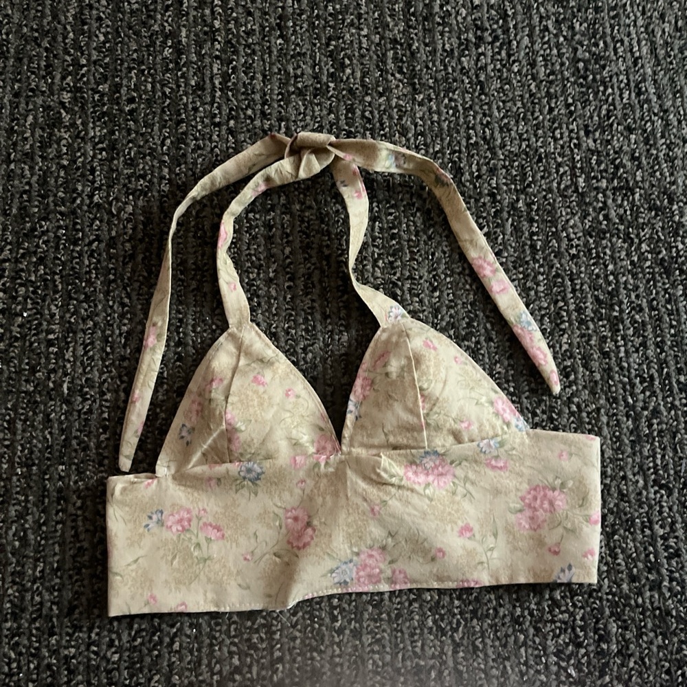 Cream and Pink Floral Crop Top